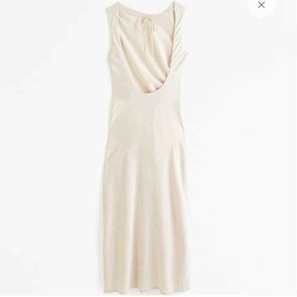 NWT Abercrombie & Fitch Shell Cream Backless Draped Ruched Slit Dress - Picture 10 of 12